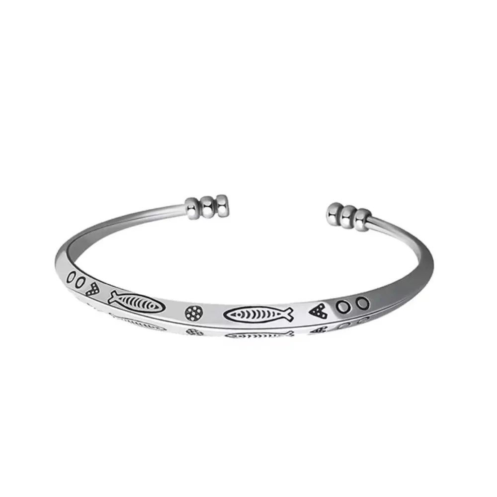 NEW Fish 925 Sterling‎ Silver Cuff Bracelet, 58mm Adjustable